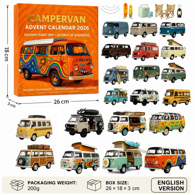 Campervan Christmas Advent Calendar 2026, 24 Days Christmas Countdown, Vintage Camper Van Lover Gift, Holiday Travel Surprise Box