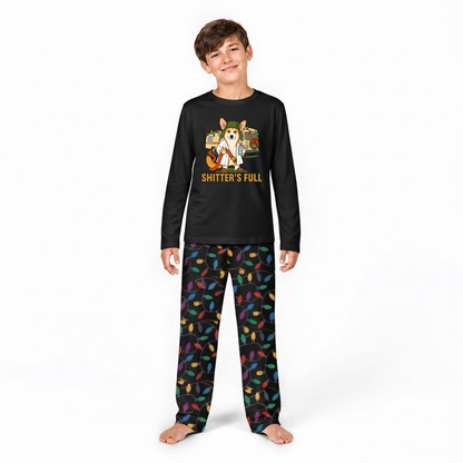 Custom Photo Funny Litter's Full Dog Cousin Eddie RV Colorful Christmas Lights Family Pajamas