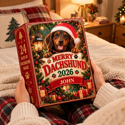 Personalized Dachshund Christmas Advent Calendar 2026 – Custom Name Dog Lover Gift