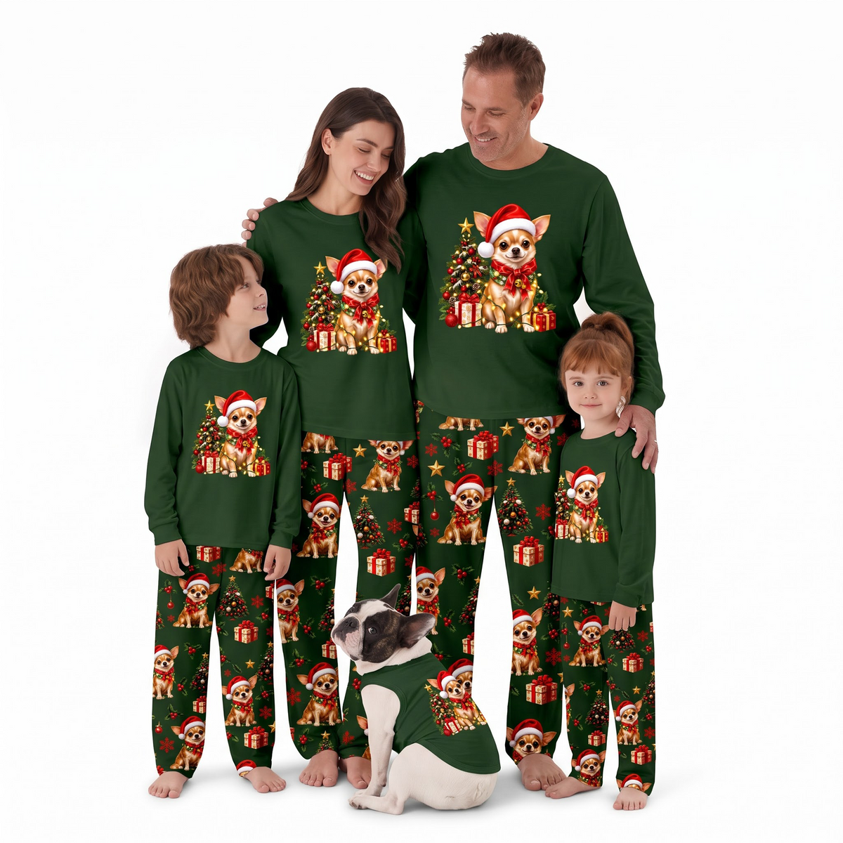 Cute Chihuahua Christmas Tree Custom Name Family Christmas Pajamas