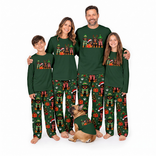 Cute Dachshund Christmas Family Matching Pajamas With Pet