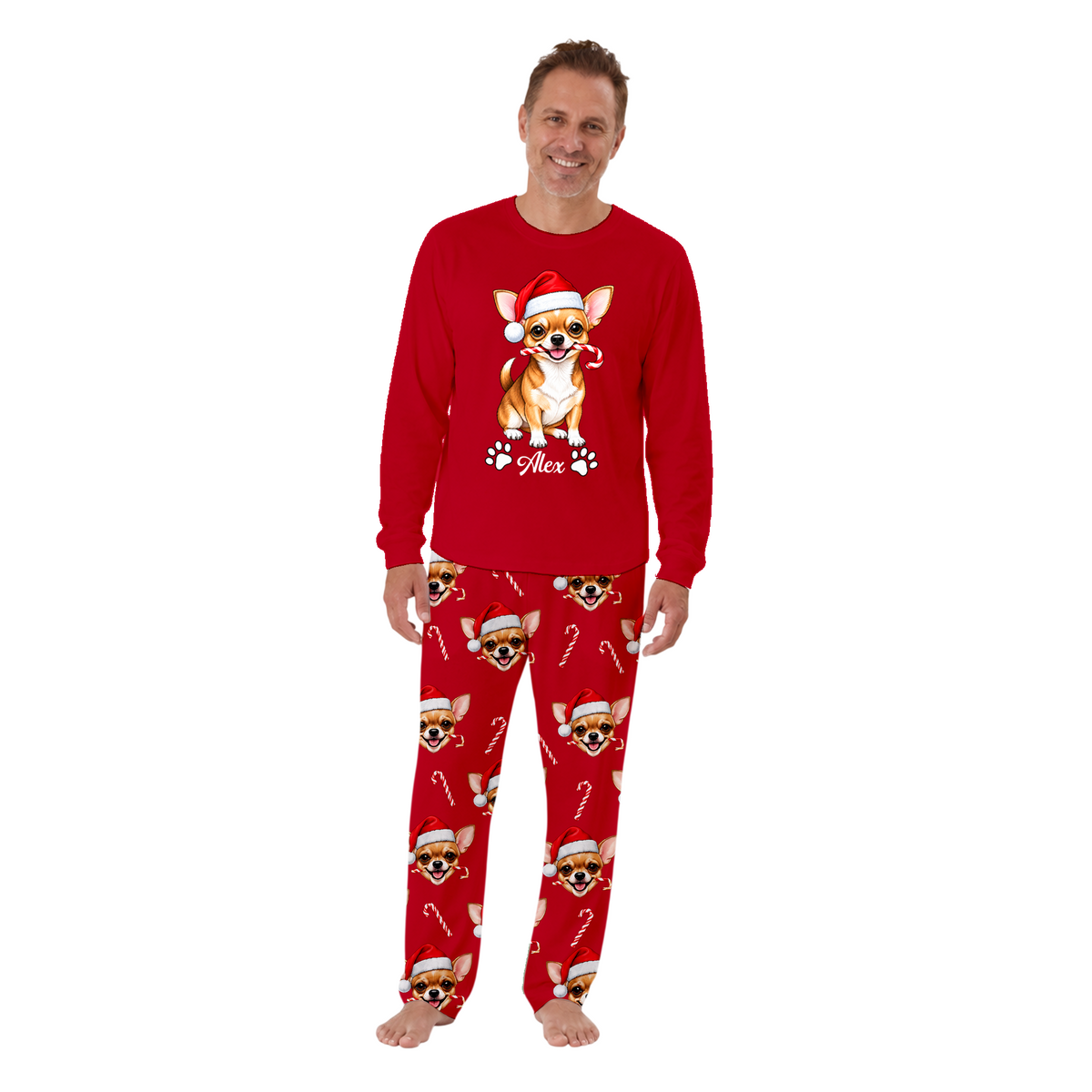 Cute Personalized Chihuahua Christmas Matching Family Pajamas With Pet