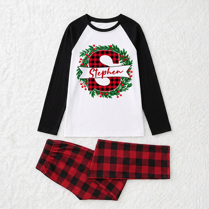 Personalized Cute Buffalo Plaid Monogram Matching Family Christmas Pajamas With Pet