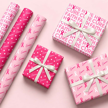 Pink Breast Cancer Awareness Ribbon Personalized Wrapping Paper