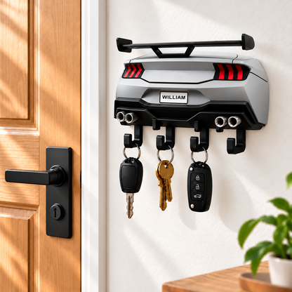 Personalized Sports Car Key Holder – 3D Printed Wall Key Rack, Custom Name Garage Decor, Car Lover Gift