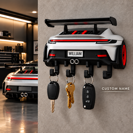 Personalized Sports Car Key Holder – 3D Printed Wall Key Rack, Custom Name Car Lover Gift