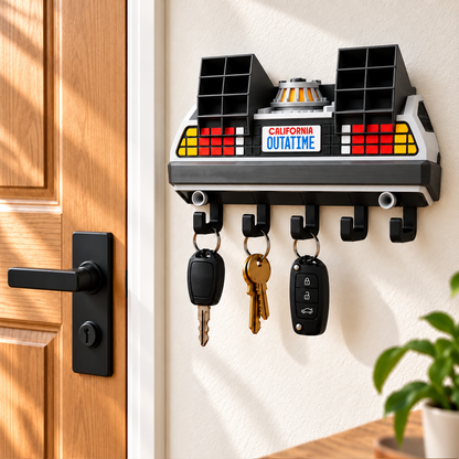 Personalized Retro Futuristic Car Key Holder – 3D Printed Wall Key Rack, Custom Name Car Lover Gift