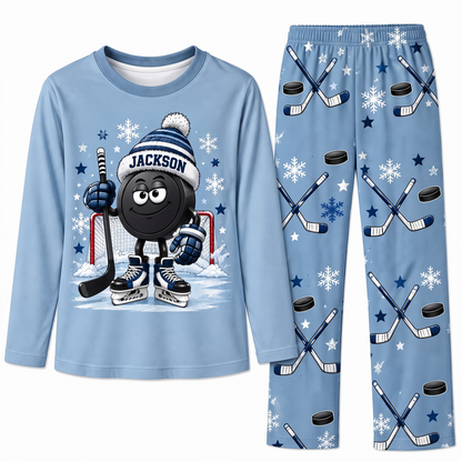 Personalized Name Cute Hockey Puck Christmas Matching Family Christmas Pajamas