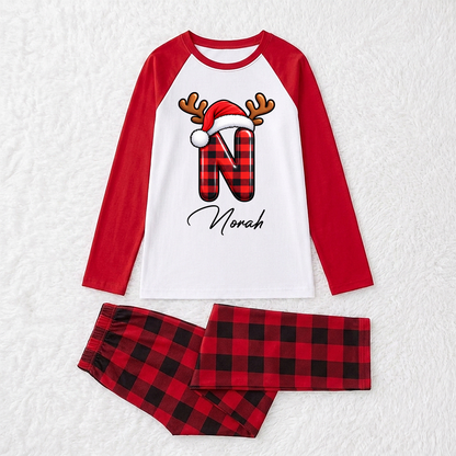 Custom Name Cute Christmas Reindeer Initial Family Matching Pajamas
