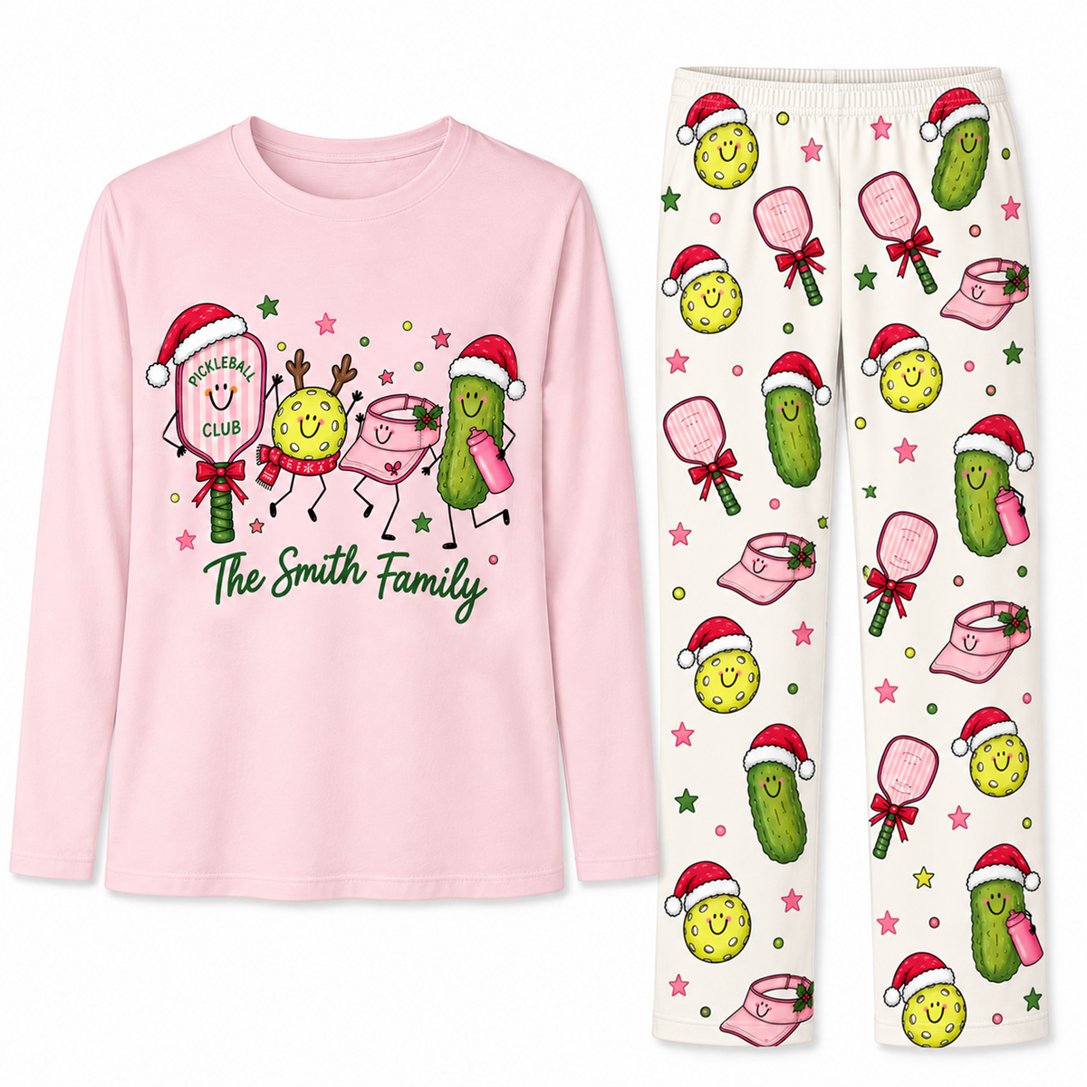 Personalized Family Name Cute Pickleball Christmas Club Matching Family Christmas Pajamas