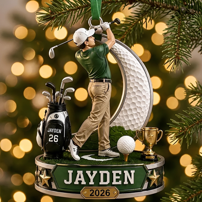 Personalized Golf Christmas Ornament, Custom Golfer Gift With Name And Year Keepsake