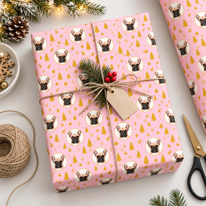 Custom Pet Face Festive Christmas Tree & Snowflake Wrapping Paper for Dog Lovers