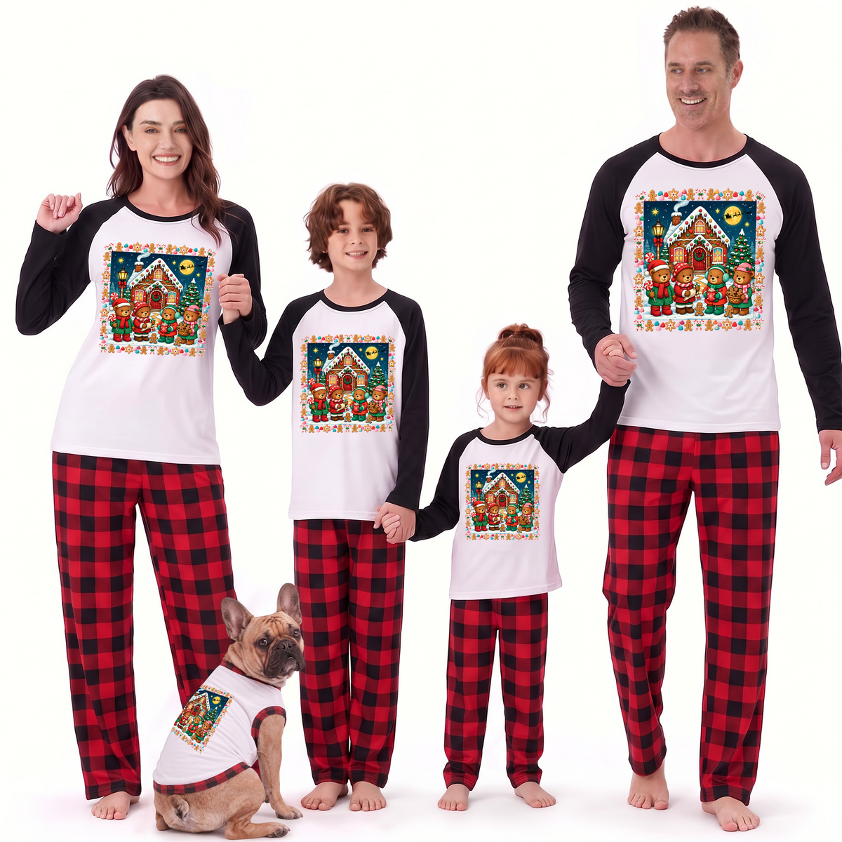 Cute Gingerbread House Christmas Family Matching Pajamas With Pet