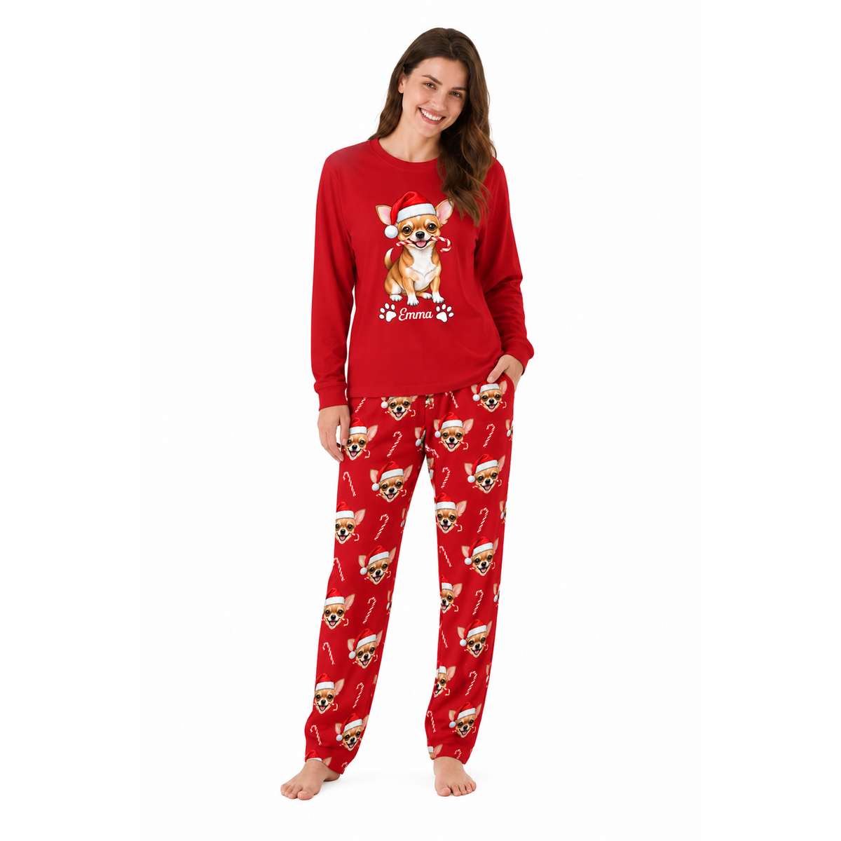 Cute Personalized Chihuahua Christmas Matching Family Pajamas With Pet