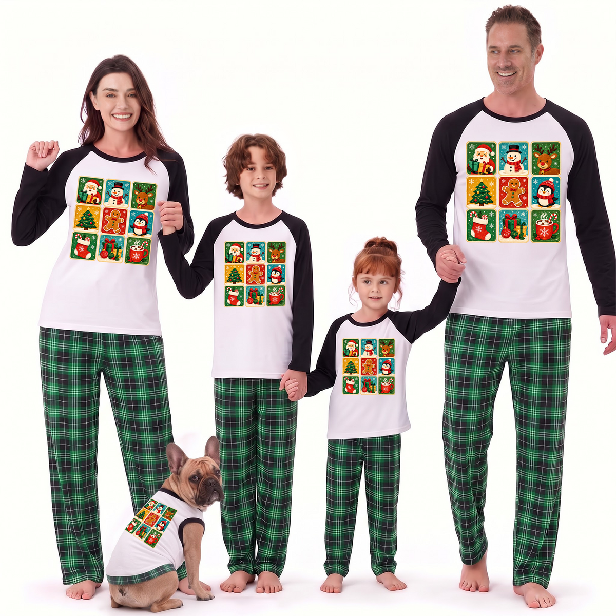 Cute Christmas Icons Family Matching Pajamas With Pet