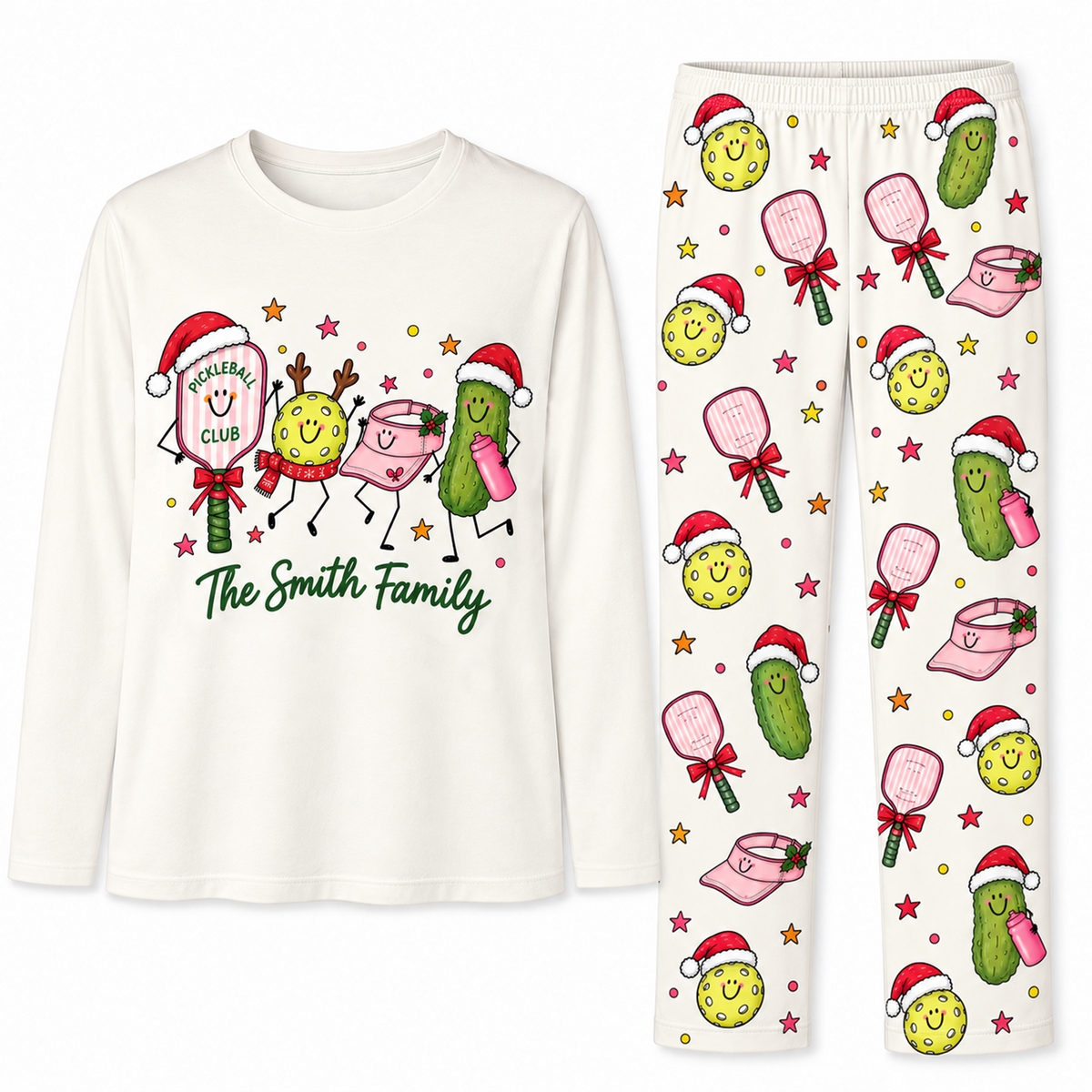 Personalized Family Name Cute Pickleball Christmas Club Matching Family Christmas Pajamas