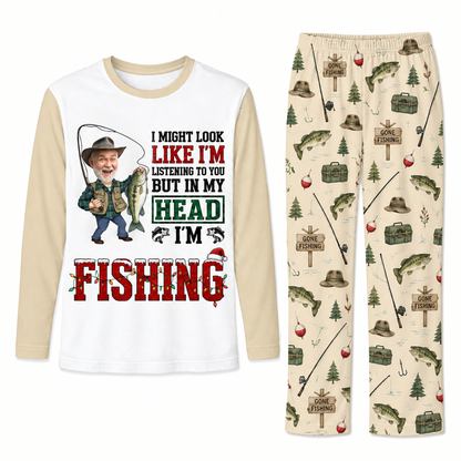 Funny Custom Face In My Head I'm Fishing Christmas Pyjama Set