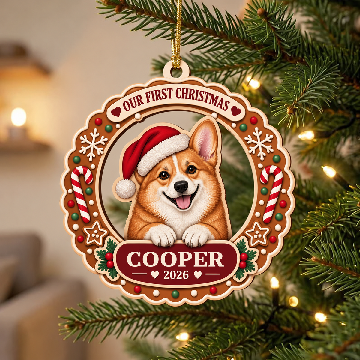 Personalized Dog Christmas Ornament – Our First Christmas Pet Name & Year Keepsake