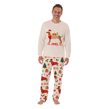 Festive Personalized Dachshund Dog Lover Family Matching Christmas Pajamas With Pet