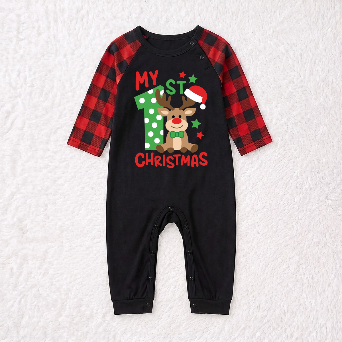 Cute Reindeer 1st Christmas Family Matching Pajamas With Pet
