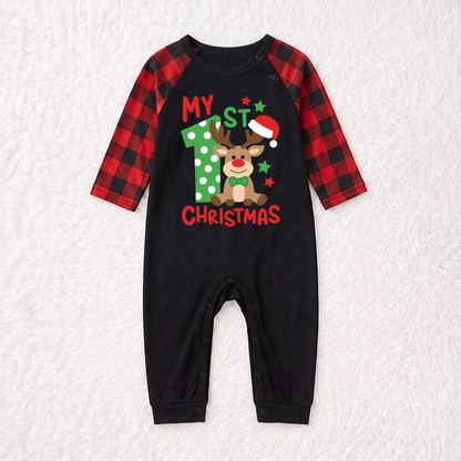 Cute Reindeer 1st Christmas Family Matching Pajamas With Pet