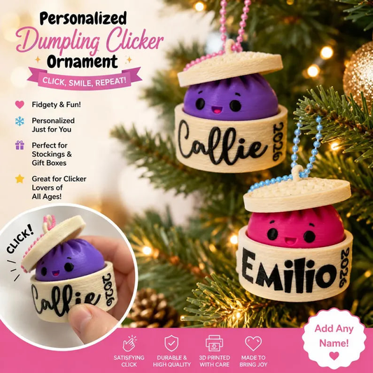 Personalized Dumpling Clicker Christmas Ornament – Custom Name 3D Printed Fidget Toy, Cute Interactive Holiday Gift