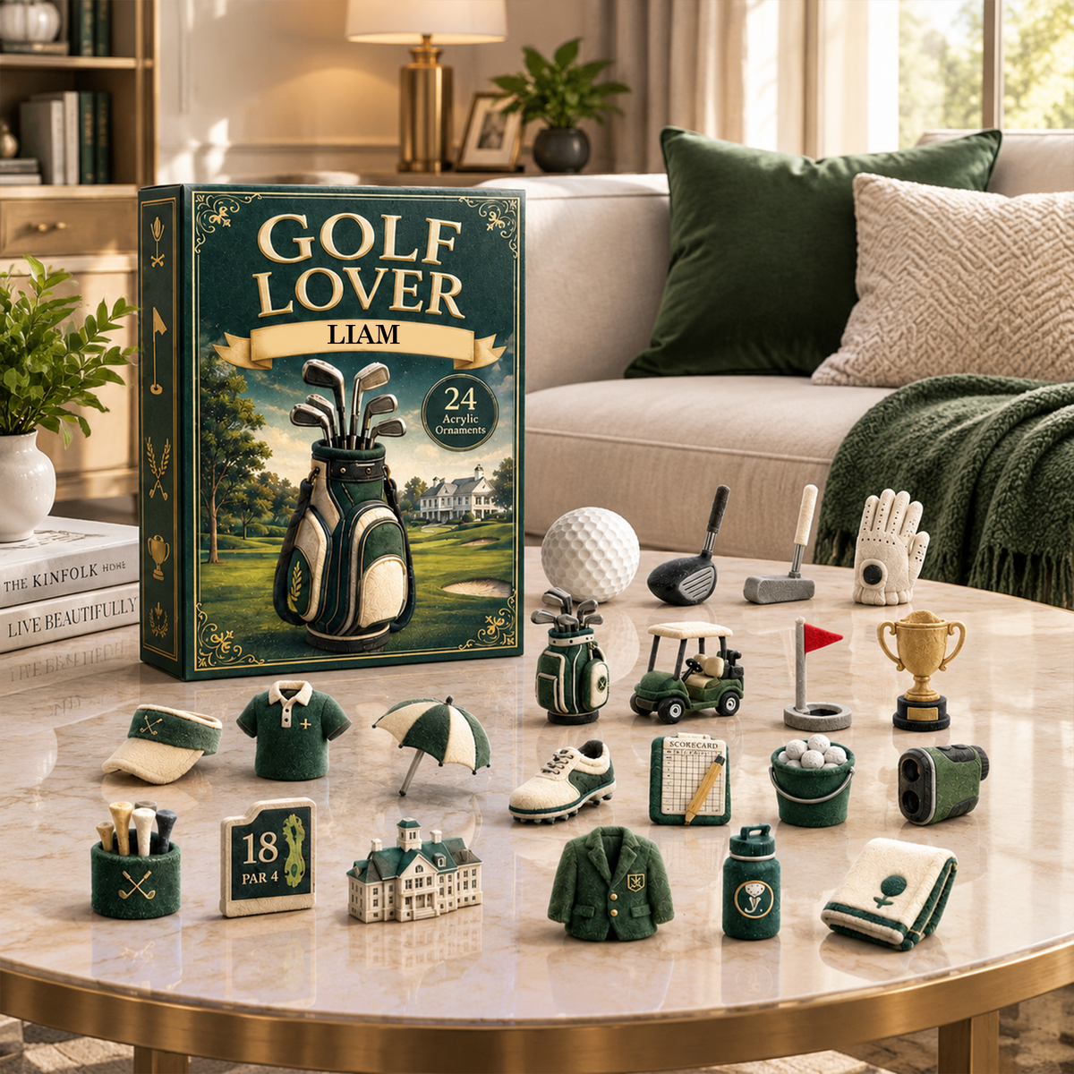 Personalized Golf Lover Advent Calendar, Custom Name 24 Acrylic Golf Ornaments, Golf Christmas Countdown Calendar, Gift For Golfer