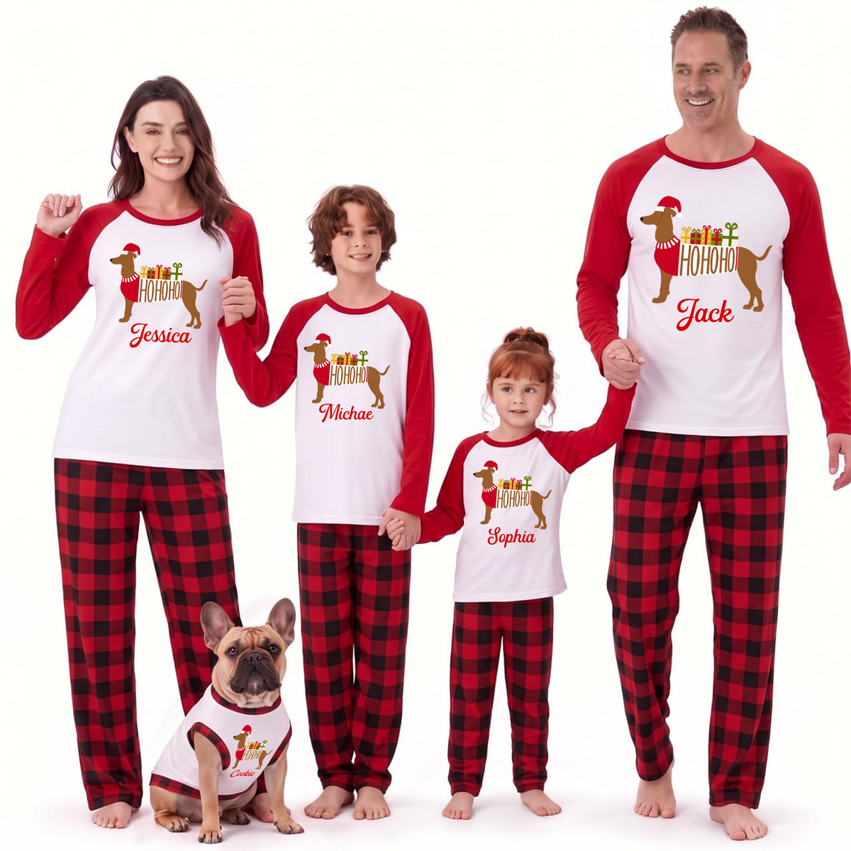 Cute Dachshund Santa Christmas Matching Family Pajamas With Pet