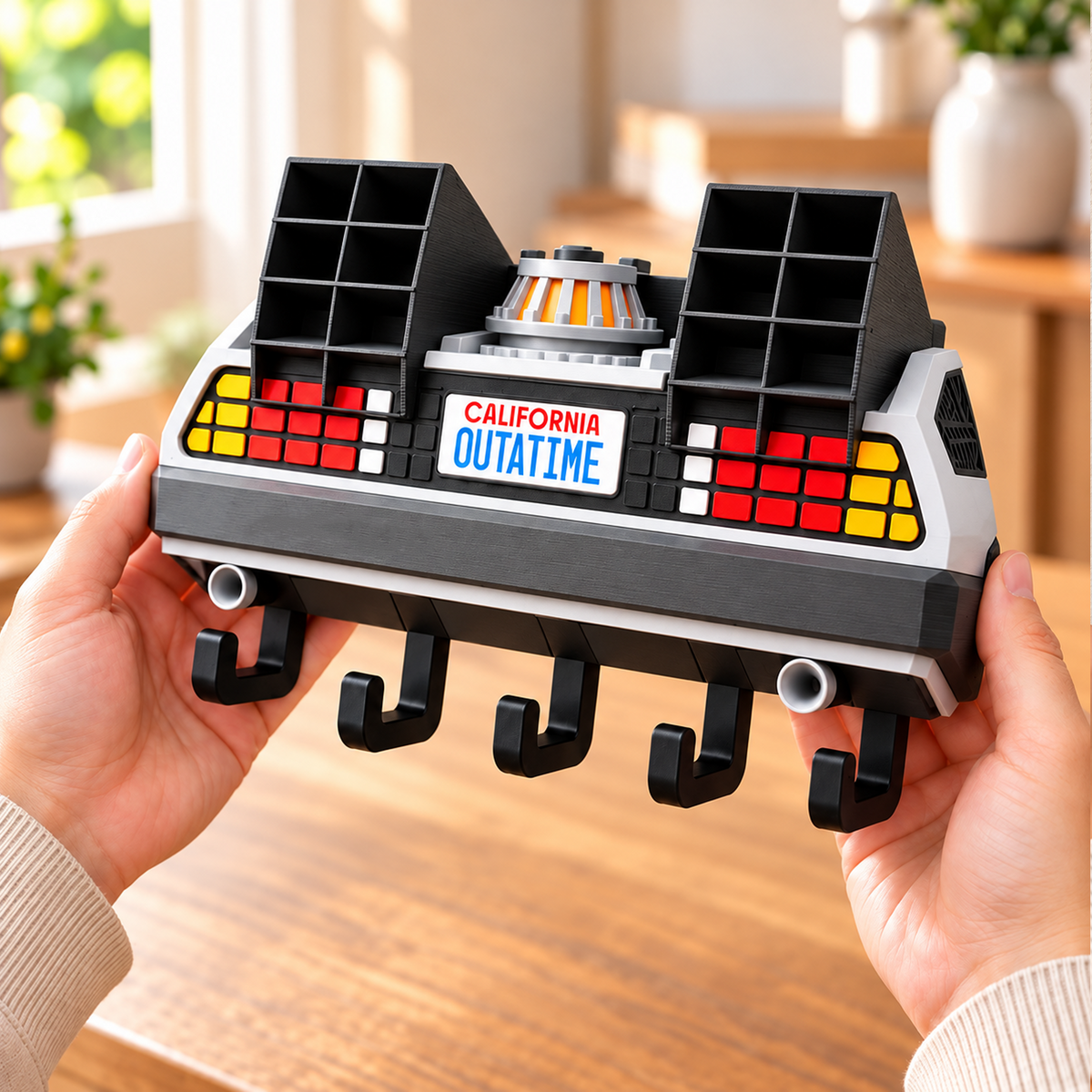 Personalized Retro Futuristic Car Key Holder – 3D Printed Wall Key Rack, Custom Name Car Lover Gift