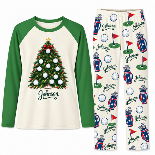 Personalized Name Golf Ball Christmas Tree Matching Christmas Pajamas