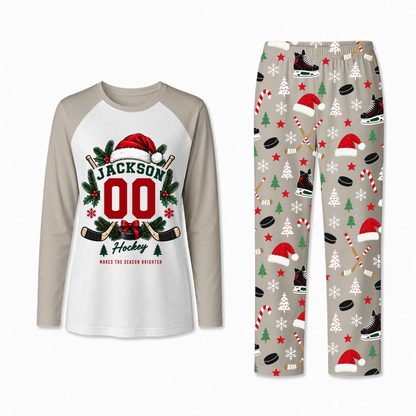 Personalized Hockey Christmas Custom Name And Number Family Matching Pajamas