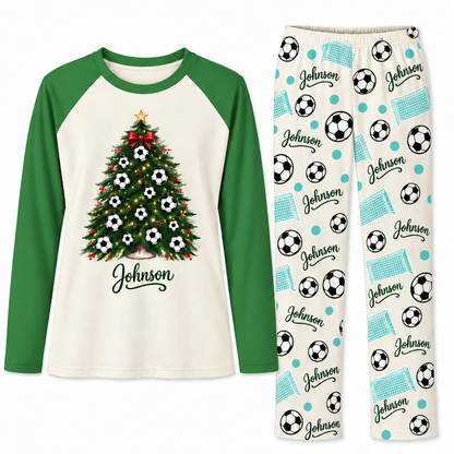 Custom Name Soccer Christmas Tree Matching Pajama Sets