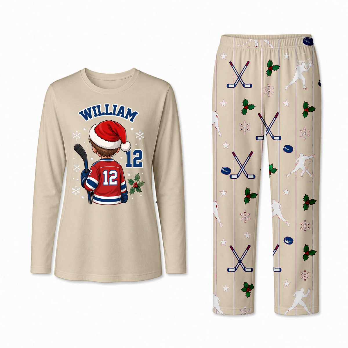 Personalized Hockey Christmas Custom Name And Number Family Matching Pajamas