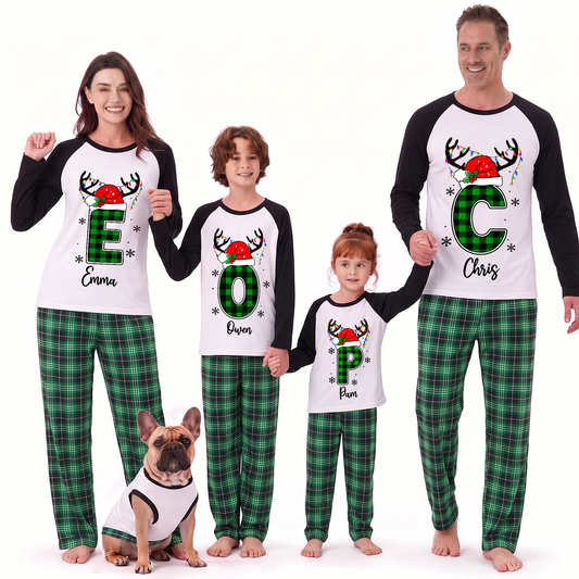 Custom Name Initial Family Matching Christmas Pajamas With Pet