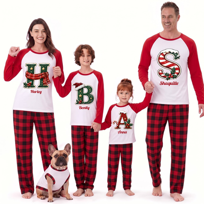 Festive Christmas Crew Initial Personalized Family Christmas Pajamas