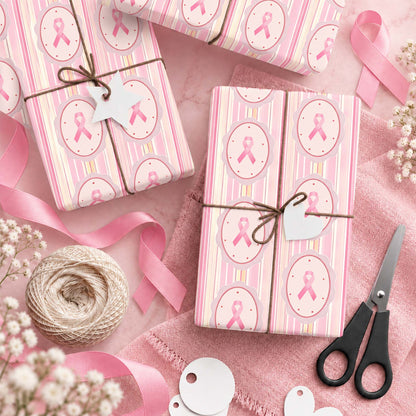 Personalized Festive Pink Ribbon Christmas Tree Breast Cancer Awareness Wrapping Paper