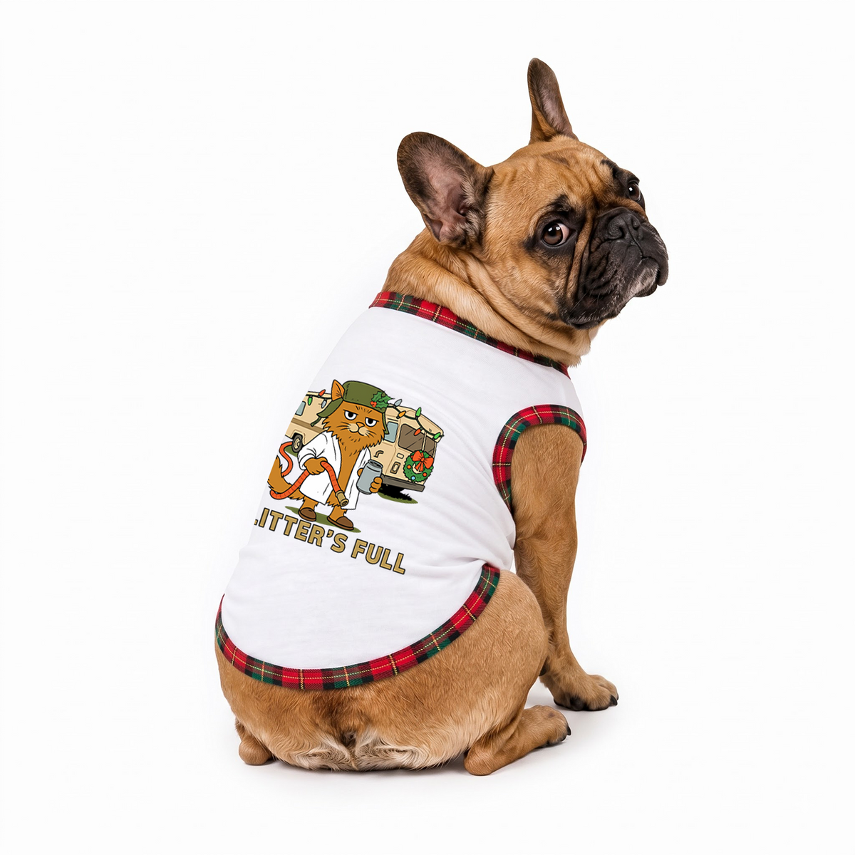 Funny Custom Pet Photo Litter’s Full Plaid Family Christmas Pajamas