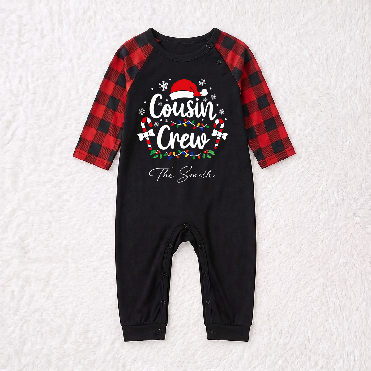 Custom Name Cousin Crew Christmas Lights Matching Family Christmas Pajamas