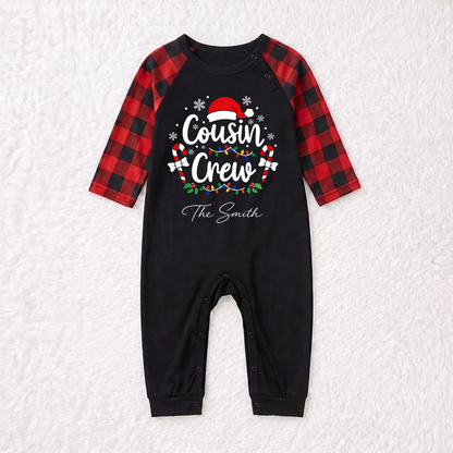 Custom Name Cousin Crew Christmas Lights Matching Family Christmas Pajamas