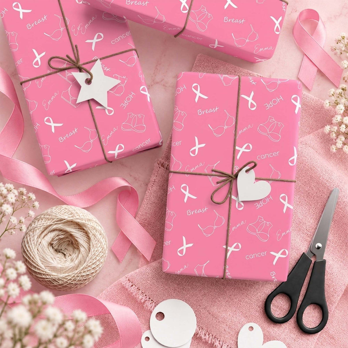 Personalized Breast Cancer Fighter Name Pink Bra Ribbon Wrapping Paper