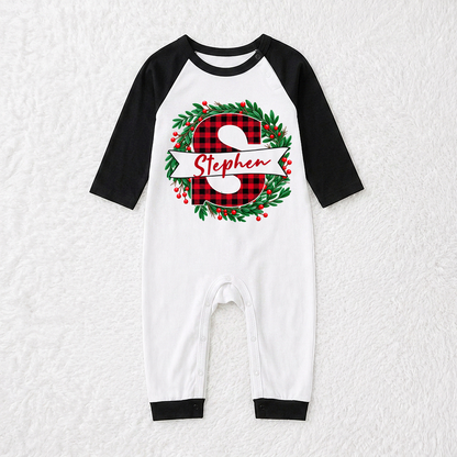 Personalized Cute Buffalo Plaid Monogram Matching Family Christmas Pajamas With Pet