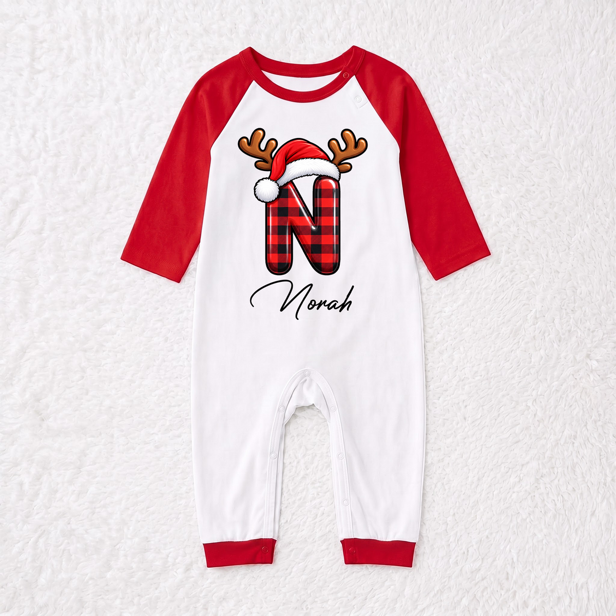 Custom Name Cute Christmas Reindeer Initial Family Matching Pajamas