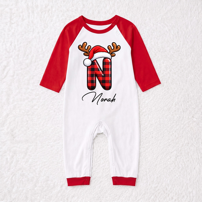 Custom Name Cute Christmas Reindeer Initial Family Matching Pajamas