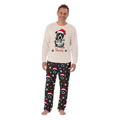 Personalized Cute Christmas Lights Dog Matching Family Christmas Pajamas With Custom Pet Face