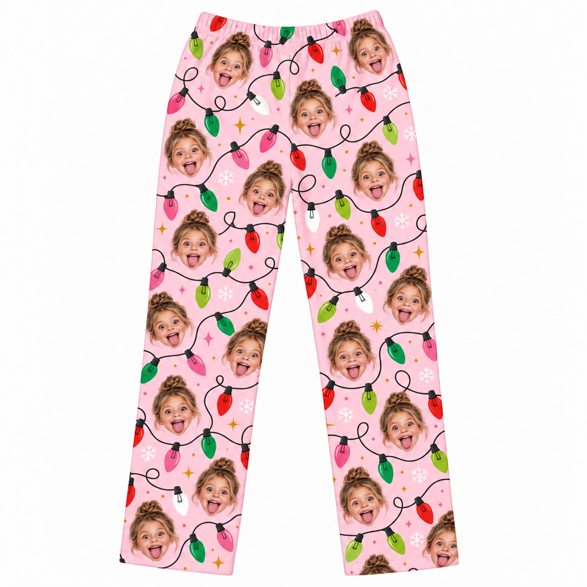 Custom Photo Christmas Lights Lounge Pants – Personalized Face Sleepwear & Pajama Pant