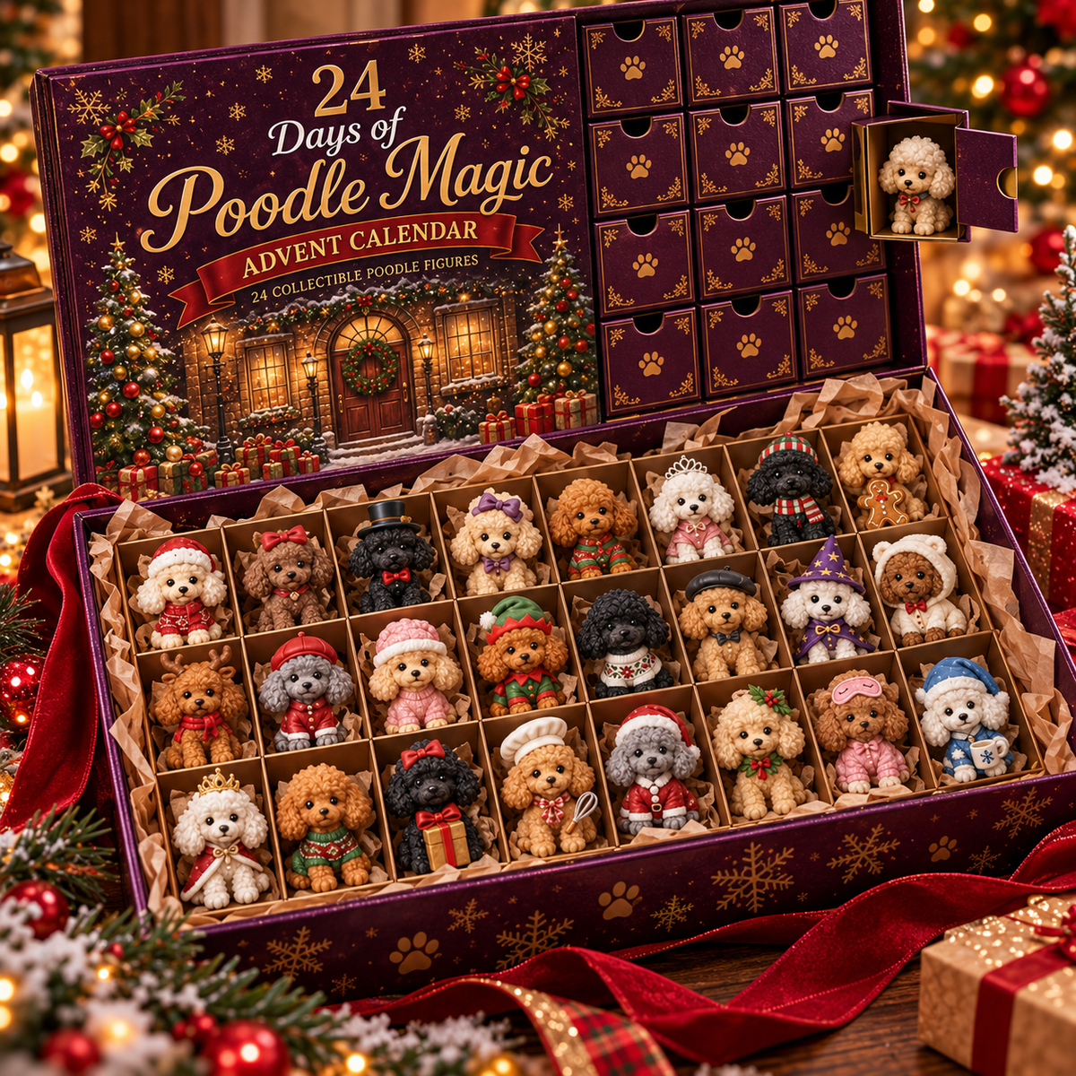 Poodle Christmas Advent Calendar –  24 Collectible Poodle Figurines, Christmas Countdown Calendar & Gifts for Poodle Lovers