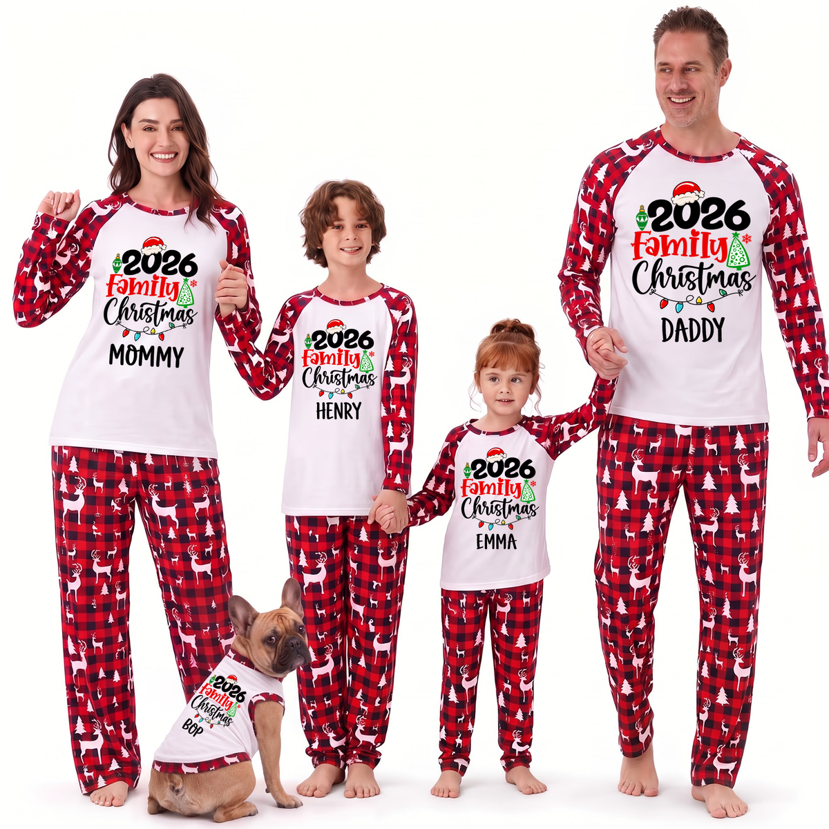 Festive Reindeer Christmas Family Matching Pajamas With Pet