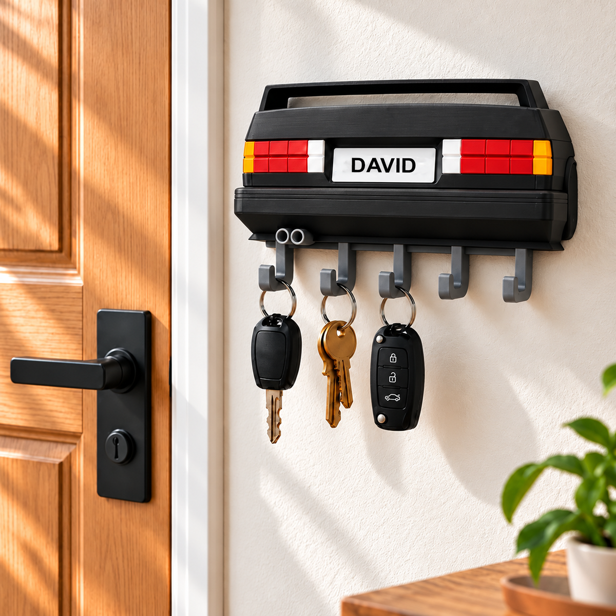 Personalized Retro Car Key Holder – 3D Printed Wall Key Rack, Custom Name Car Lover Gift