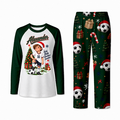 Personalized Soccer Christmas Family Pajamas, Custom Photo Name & Number Holiday Pajama Set