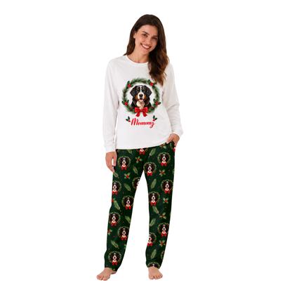 Personalized Cute Christmas Wreath Dog Matching Family Christmas Pajamas With Custom Pet Face